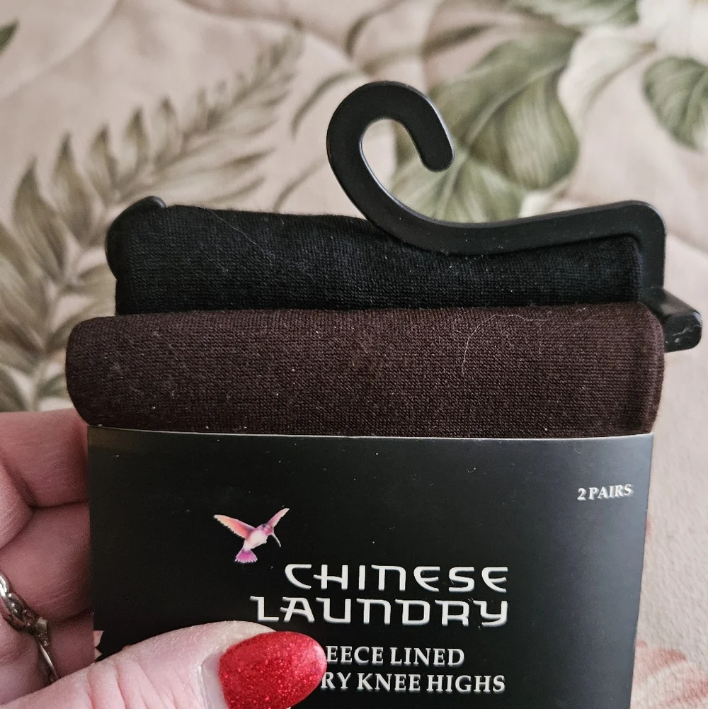#645 Chinese Laundry Fleece Lined Knee Highs,2pairs Blk/Brwn